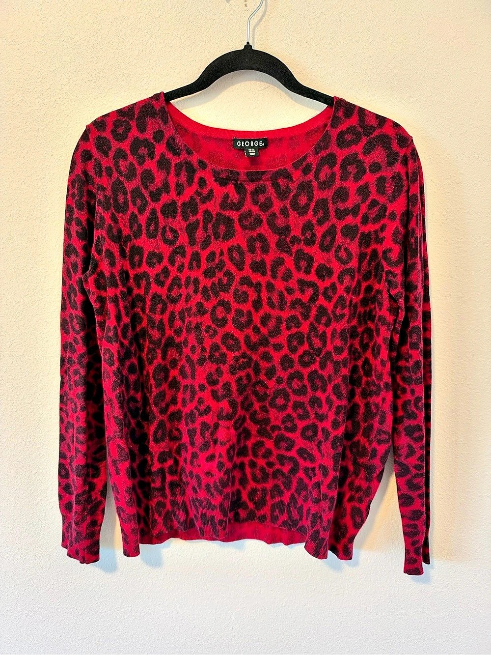 George Red Leopard Print Y2K Knit Pullover Sweater XL 16-18